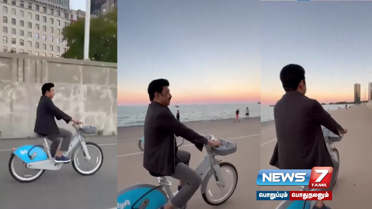 Chief Minister #MKStalin cycled in Chicago! Viral video!