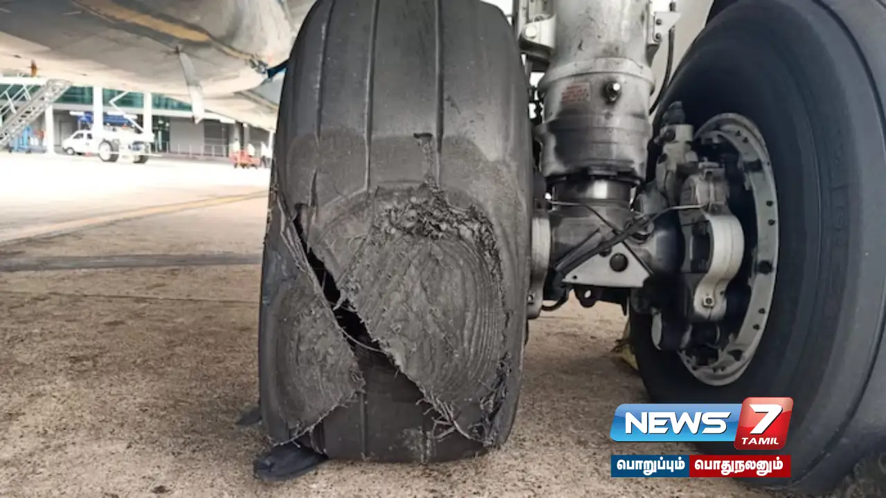 Plane lands at #Chennai airport with 146 passengers - burst tire causes chaos!